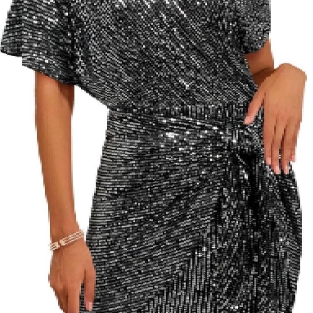 Grace Karin Sequined Silver/Black Off Shoulder Part Dress